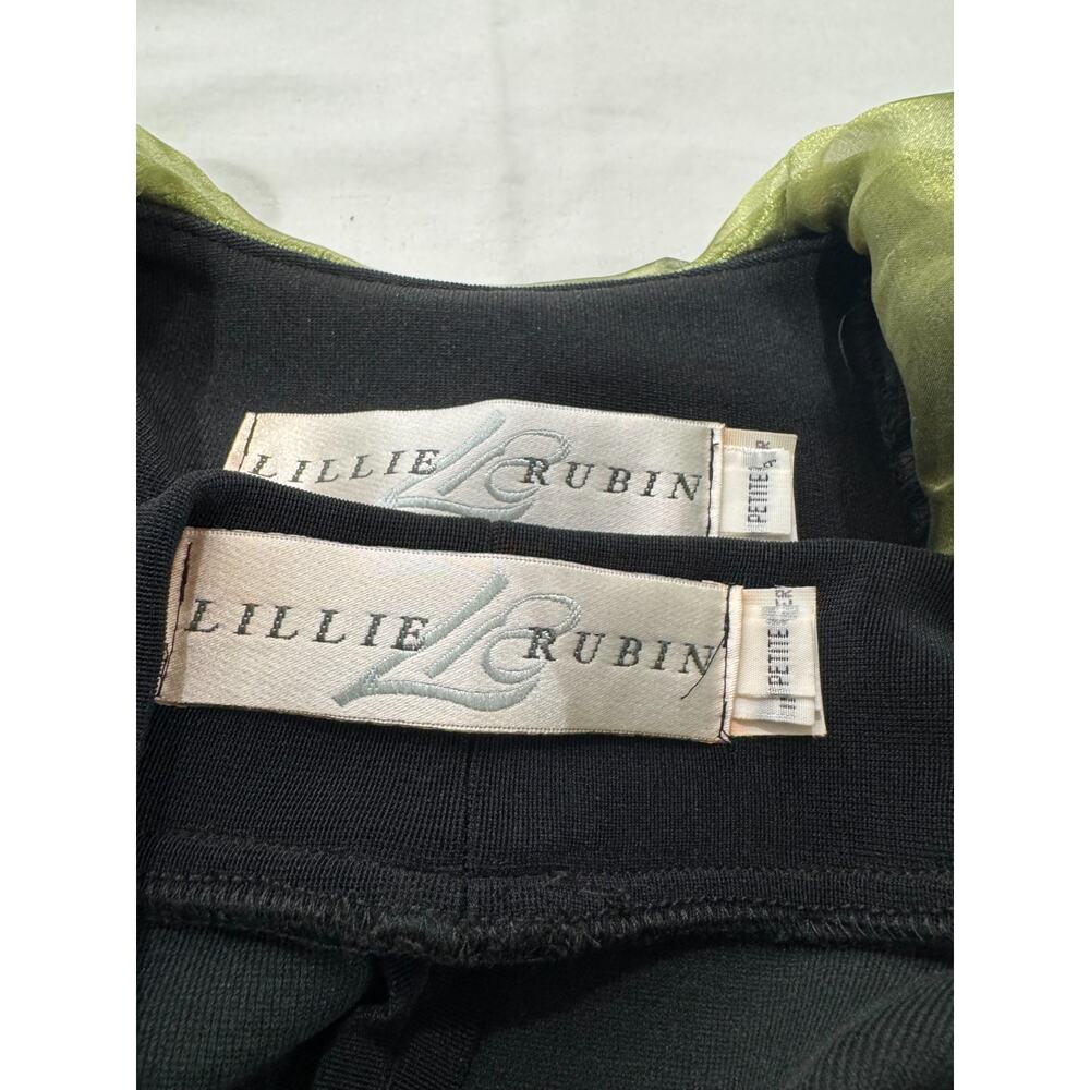 Vtg Cocktail Lillie Rubin Black Jacket Skirt Ruffled Green Organza Collar 6 Suit - Picture 15 of 16
